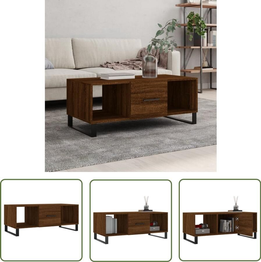 VidaXL Salontafel 102x50x40 cm Bruin Eikenlook Salontafel Bruine Eiken Meubilair Houten Salontafel Moderne Salontafel Tv Tafellaar Koffietafel Bijzettafel Opslagruimte Design Salontafel Duurzame Salontafel