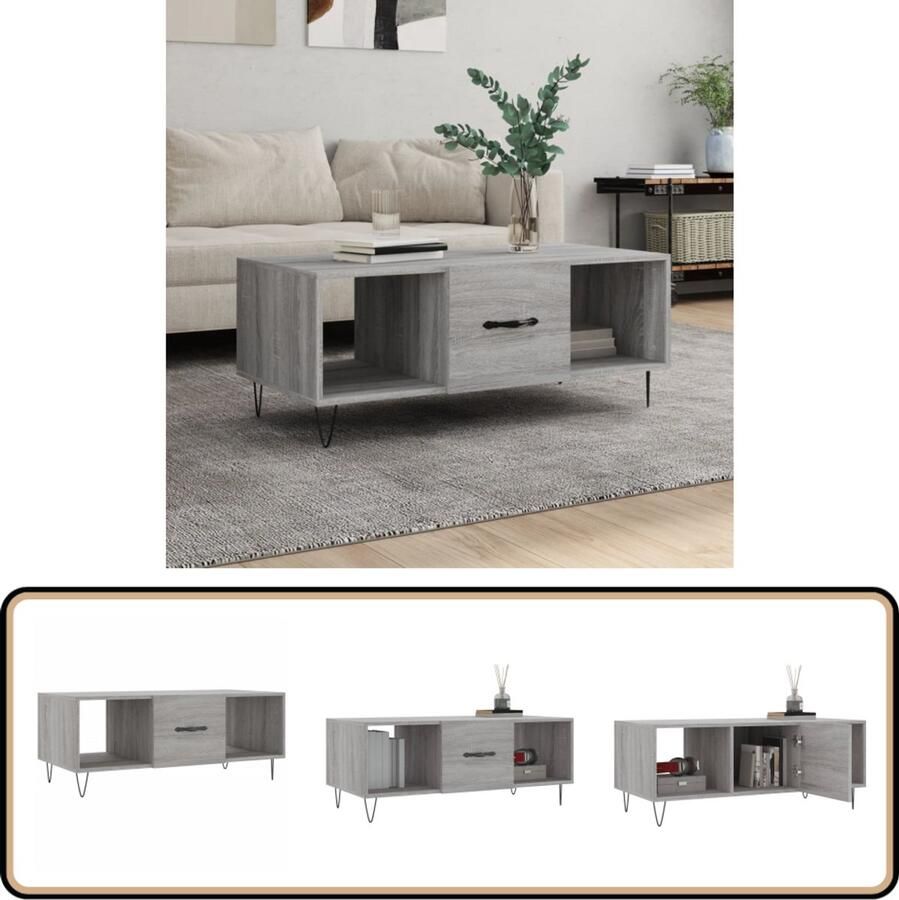 VidaXL Salontafel 102x50x40 cm Grijs Sonoma Eiken Salontafel Bijzettafel Houten Salontafel Grijze Salontafel Trendy Salontafel