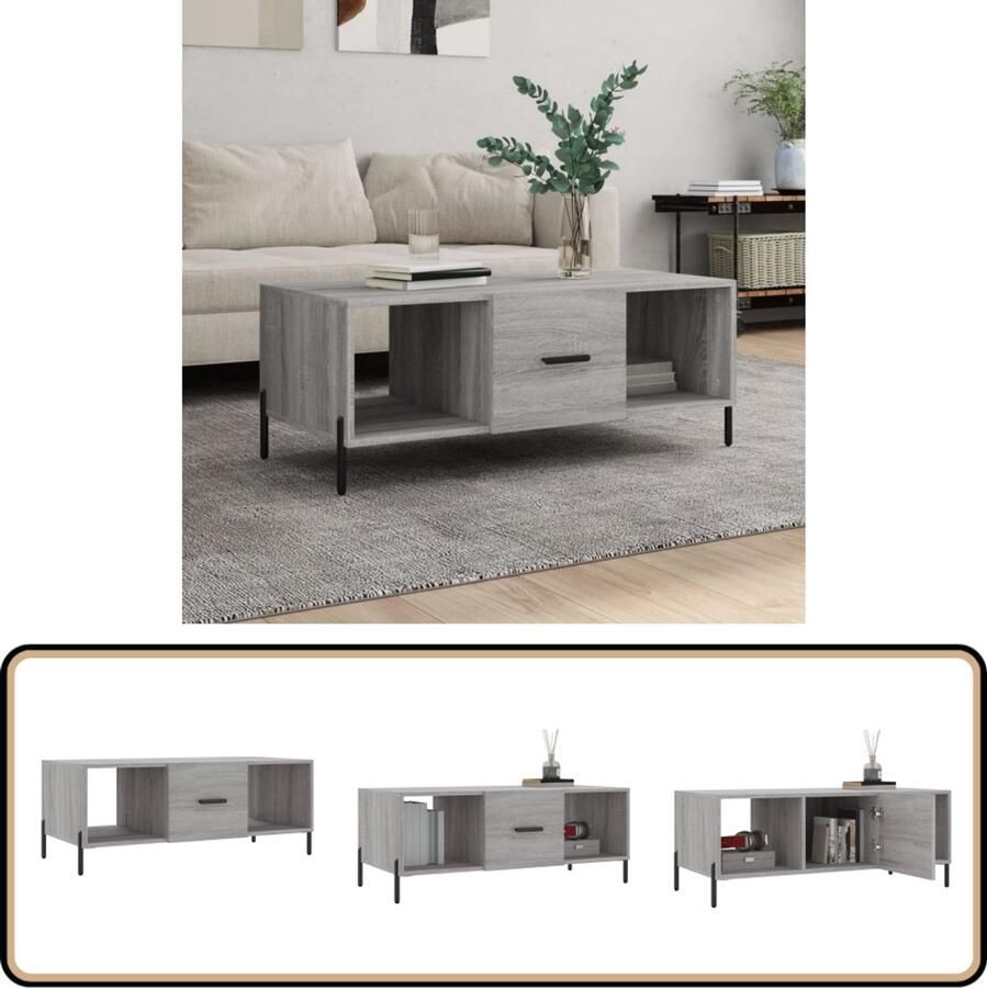 VidaXL Salontafel 102x50x40 cm Grijs Sonoma Eiken Salontafel Bijzettafel Houten Salontafel Grijze Salontafel Moderne Salontafel