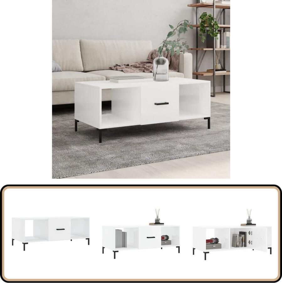 VidaXL Salontafel 102x50x40 cm Hoogglans Wit Salontafel Bijzettafel Koffietafel Hoogglanstableau Witte Salontafel