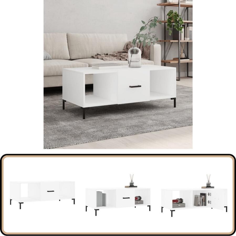 VidaXL Salontafel 102x50x40 cm Wit Bewerkt hout Salontafel Bijzettafel Houten Salontafel Witte Salontafel Met Lade