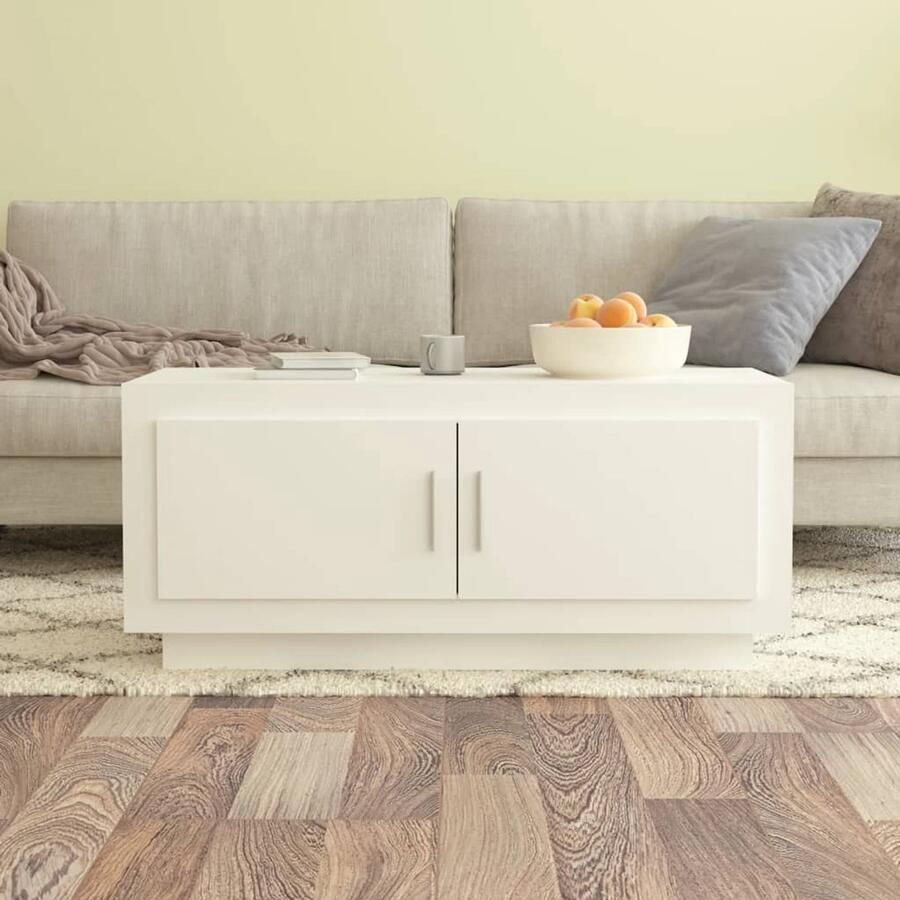 VidaXL Salontafel 102x50x45 cm Bewerkt hout Wit Salontafel Witte Salontafel Houten Salontafel Met Lade Bijzettafel