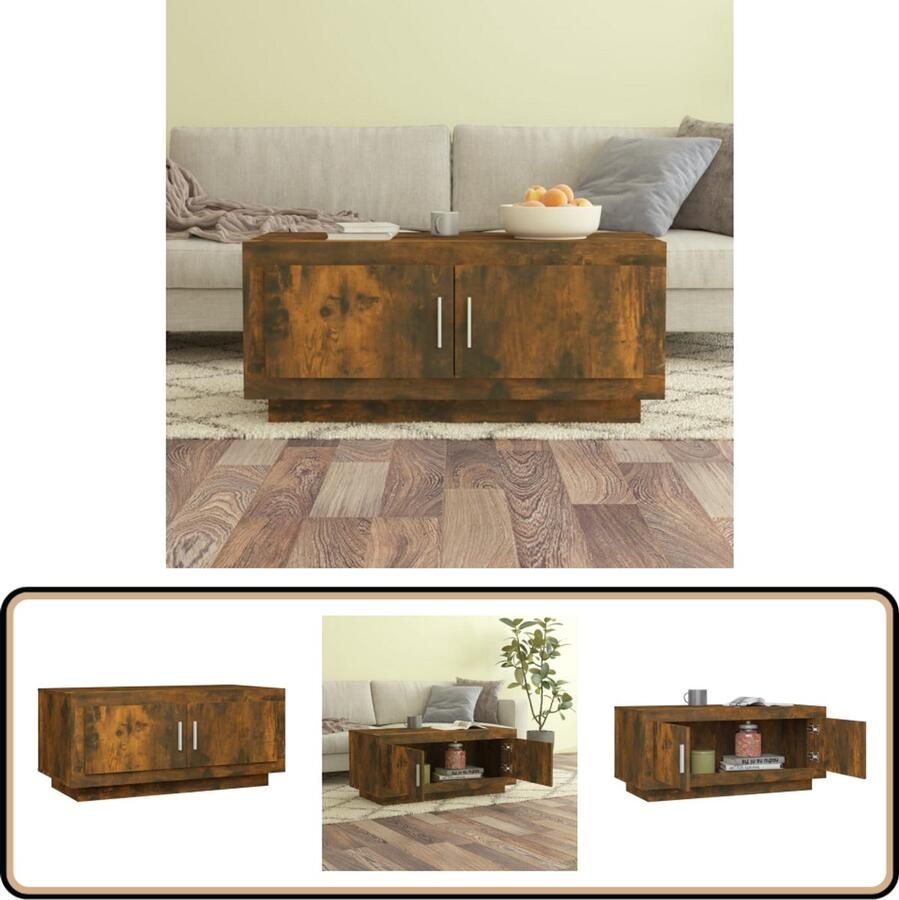 The Living Store Salontafel 102x50x45 cm bewerkt hout gerookt eikenkleurig Salontafel Houten Salontafel Bruin Gerookte Eik Bewerkt Hout