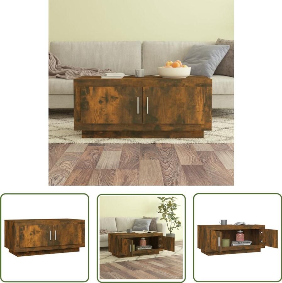 The Living Store Salontafel 102x50x45 cm bewerkt hout gerookt eikenkleurig Salontafel Houten Salontafel Bruin Gerookte Eik Bewerkt Hout