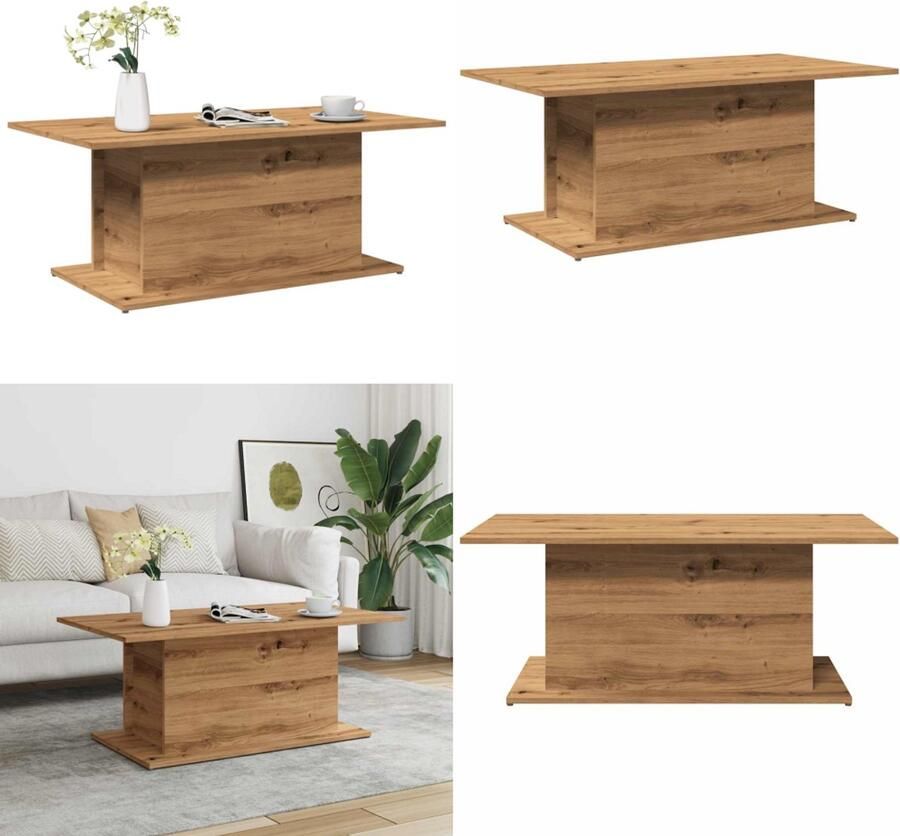 VidaXL Salontafel 102x55 5x40 cm bewerkt hout artisanaal eikenkleur Salontafel Salontafels Bijzettafel Banktafel