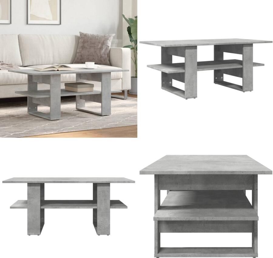 VidaXL Salontafel 102x55x42 cm bewerkt hout betongrijs Salontafel Salontafels Tafel Bijzettafel
