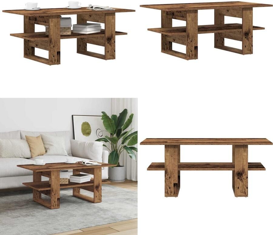 VidaXL Salontafel 102x55x42 cm bewerkt hout oud houtkleurig Salontafel Salontafels Tafel Bijzettafel