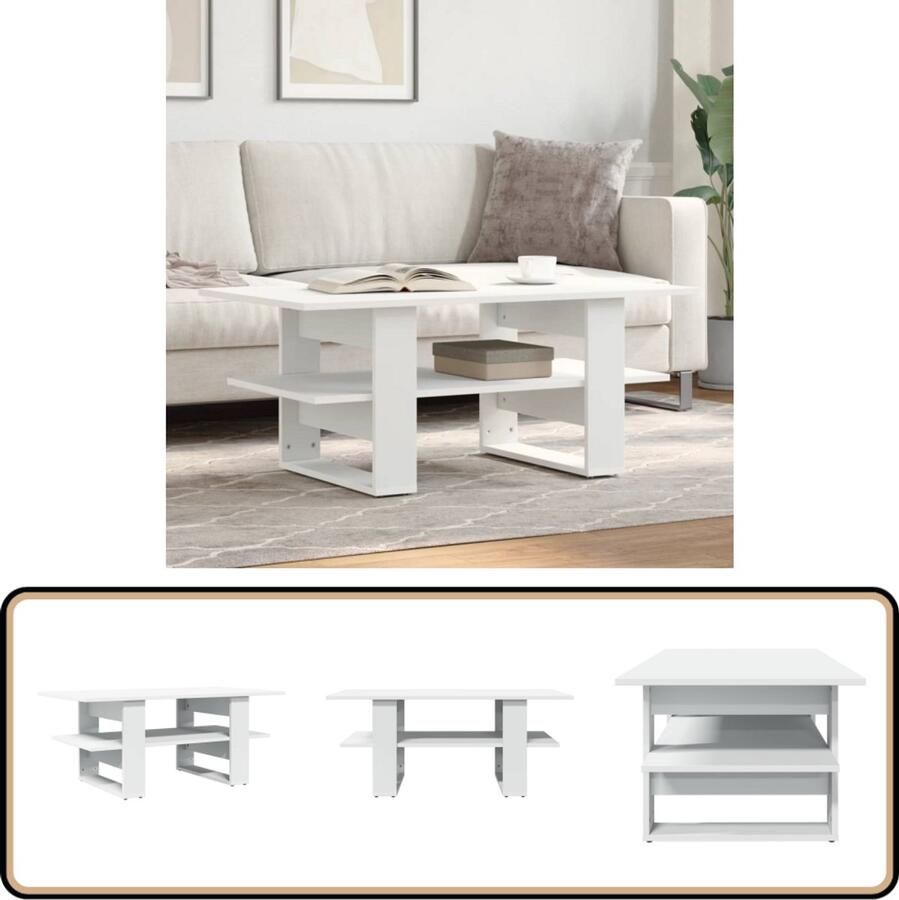 VidaXL Salontafel Wit 102x55x42 cm Hout Bijzettafel Salontafel Houten Meubilair Wit Meubilair Moderne Tafel Compact Tafeltje Multifunctionele Tafel Opbergruimte