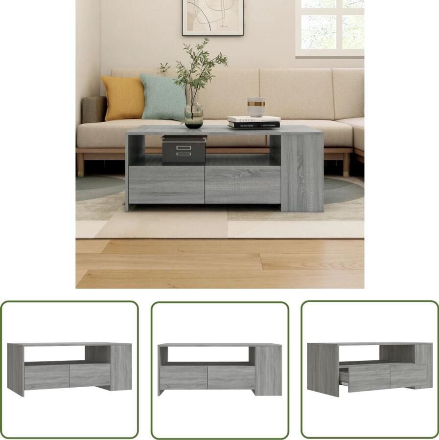 VidaXL Salontafel 102x55x42 cm Grijs Sonoma Eiken Salontafel Houten Salontafel Grijze Salontafel Multifunctionele Salontafel Met Opbergvakken Design Salontafel Living Room Furniture Interieurdecoratie Houten Meubelen