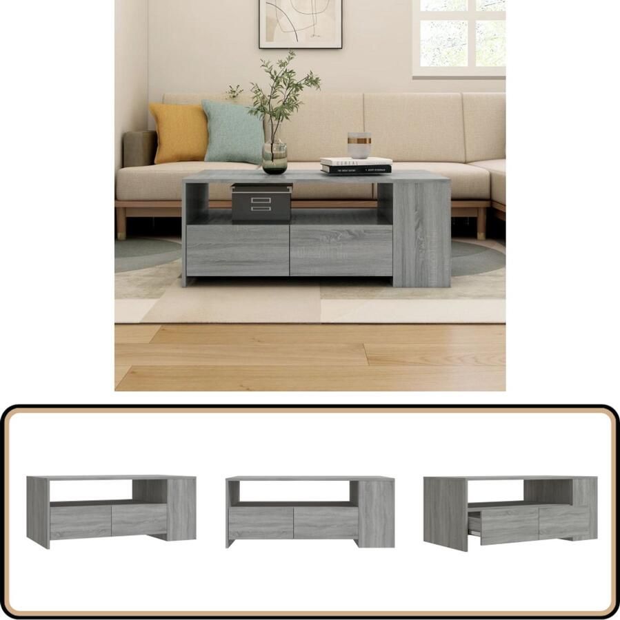 The Living Store Salontafel Grijs Sonoma Eiken Multifunctioneel 102 x 55 x 42 cm Salontafel Houten Salontafel Salontafeltje Grijs Meubilair Design Salontafel - Foto 2