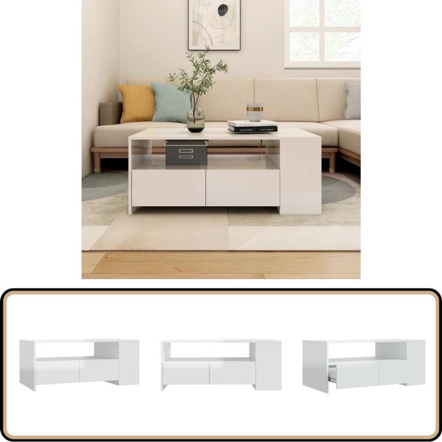 VidaXL Salontafel 102x55x42 cm Hoogglans Wit Salontafel Houten Salontafel Witte Salontafel Multifunctionele Salontafel Opbergruimte Bewerkthout Design Salontafel Livingroom Meubilair Interieurdecoratie