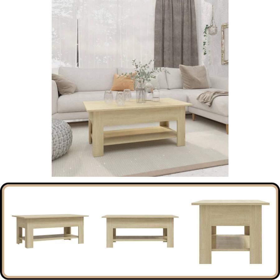 The Living Store Salontafel 102x55x42 cm bewerkt hout sonoma eikenkleurig Salontafel Houten Salontafel Sonoma Eiken Salontafel Salontafeltje Bijzettafel - Foto 2