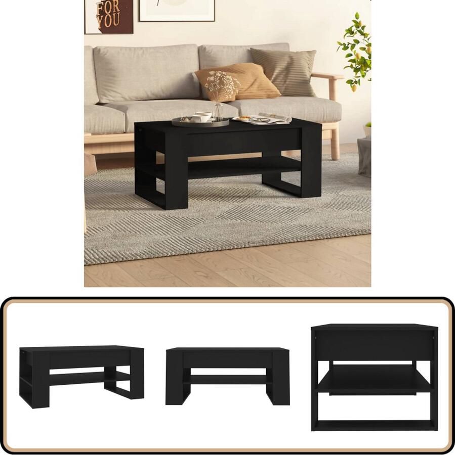 VidaXL Salontafel 102x55x45 cm Bewerkt Hout Zwart Salontafel Houten Salontafel Zwarte Salontafel Bijzettafel Tv Tafeltje Kamermeubel Interieurdecoratie Livingroom Furniture Koffietafel Design Meubilair
