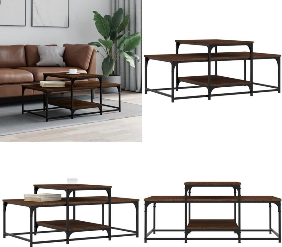 VidaXL Salontafel 102x60x45 cm bewerkt hout bruin eikenkleur Salontafel Salontafels Bijzettafel Banktafel