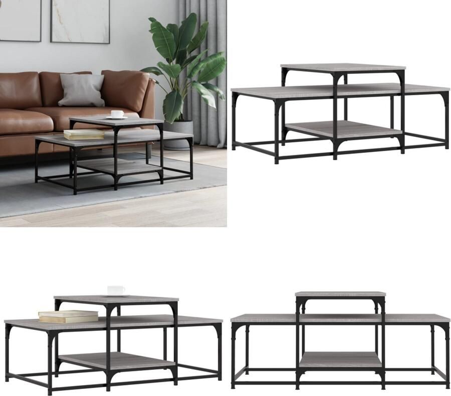 VidaXL Salontafel 102x60x45 cm bewerkt hout grijs sonoma eikenkleurig Salontafel Salontafels Bijzettafel Banktafel
