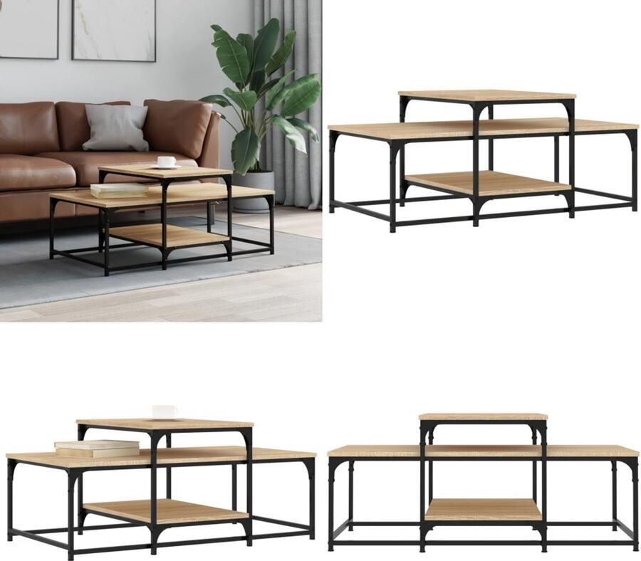 VidaXL Salontafel 102x60x45 cm bewerkt hout sonoma eikenkleurig Salontafel Salontafels Bijzettafel Banktafel