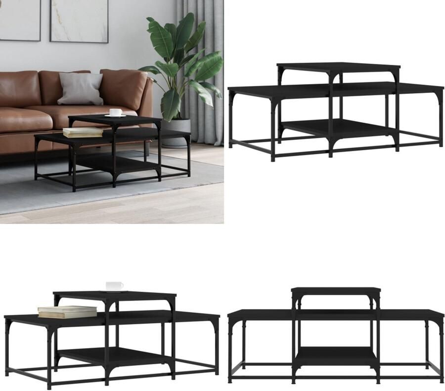 VidaXL Salontafel 102x60x45 cm bewerkt hout zwart Salontafel Salontafels Bijzettafel Banktafel