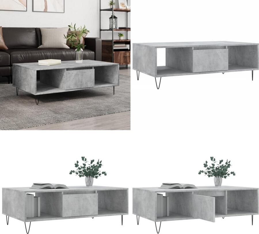 VidaXL Salontafel 104x60x35 cm bewerkt hout betongrijs Salontafel Bijzettafel Tafellamp Houten Meubilair Betonlook Modern Interieur Livingroom Furniture Tv Stand Salontafel Salontafels Bijzettafel Tafeltje