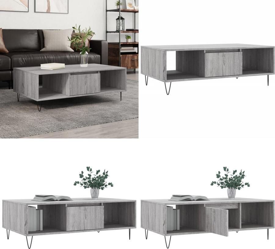 VidaXL Salontafel 104x60x35 cm bewerkt hout grijs sonoma Salontafel Salontafels Bijzettafel Tafeltje