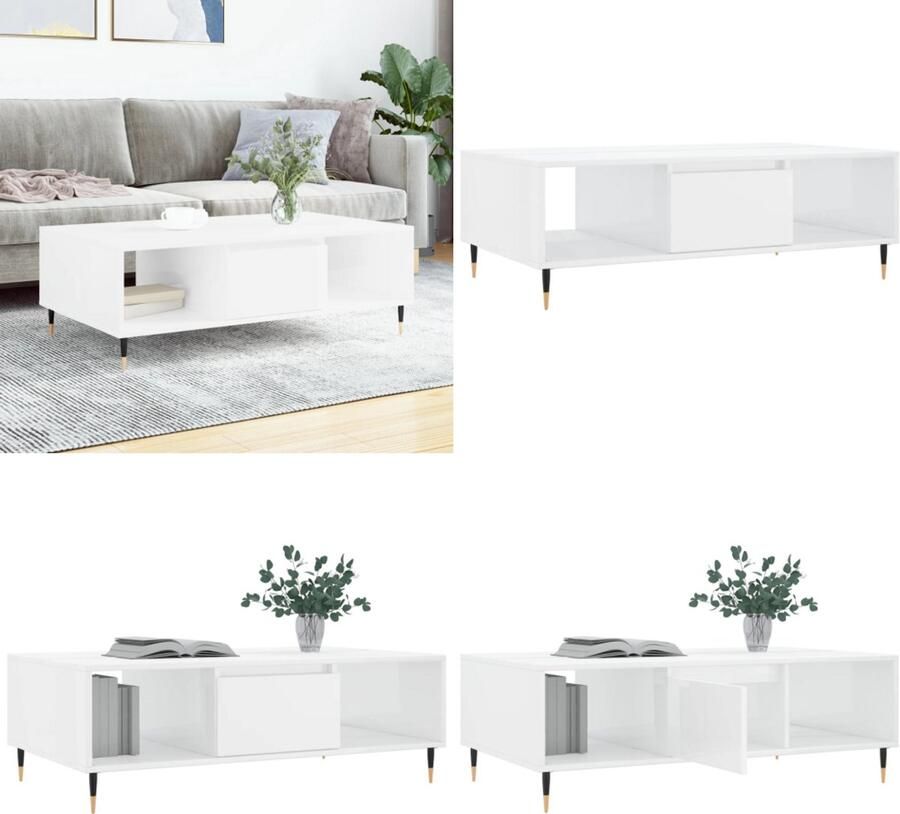 VidaXL Salontafel 104x60x35 cm bewerkt hout hoogglans wit Salontafel Salontafels Bijzettafel Tafeltje