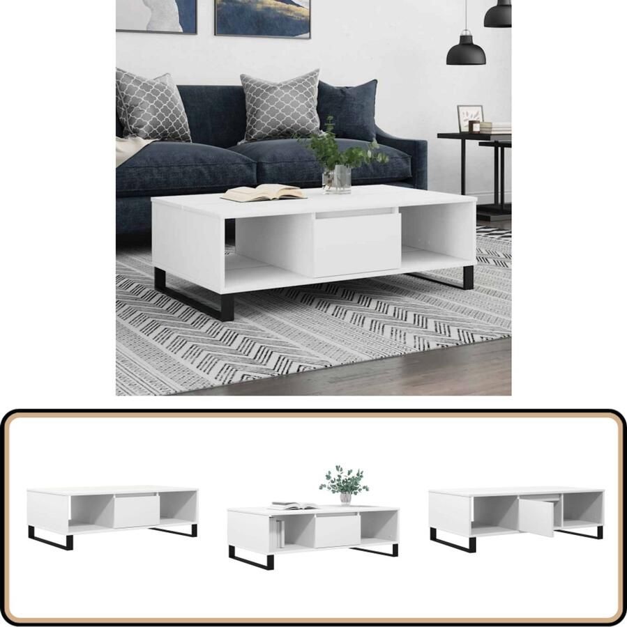 VidaXL Salontafel 104x60x35 cm wit hout & ijzer Salontafel Houten Salontafel Wit Salontafel Bijzettafel Tv Tafels Salontafels