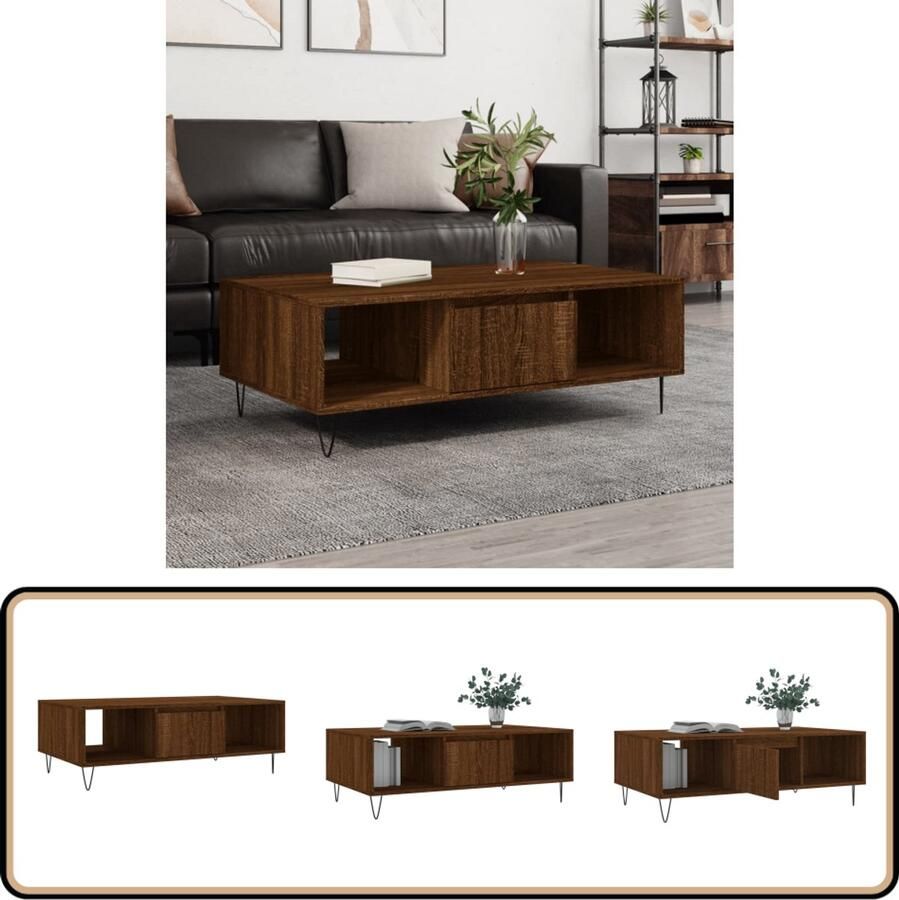 VidaXL Salontafel 104x60x35 cm Bruineiken Salontafel Houten Salontafel Bruin Meubilair Bruine Eiken Salontafel Tv Tafellaar Koffietafel Living Room Furniture Interieur Design Modern Meubilair Multifunctionele Salontafel