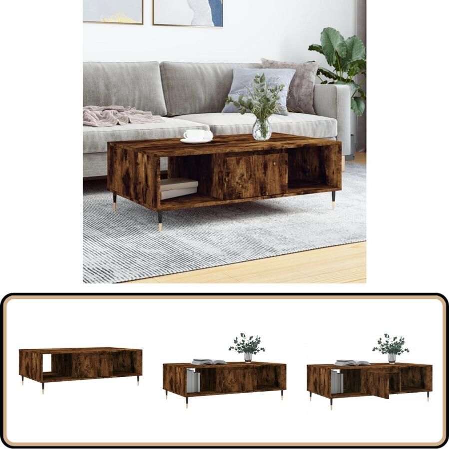 VidaXL Salontafel 104x60x35 cm Gerookt Eiken Salontafel Bijzettafel Houten Salontafel Eikenhouten Salontafel Stoere Salontafel