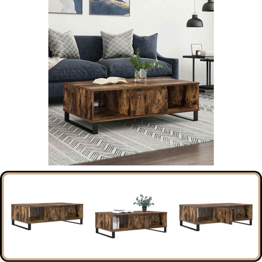 VidaXL Salontafel 104x60x35 cm Gerookt Eiken Salontafel Bijzettafel Houten Salontafel Gerookte Eiken Meubilair Tv Tafellaar