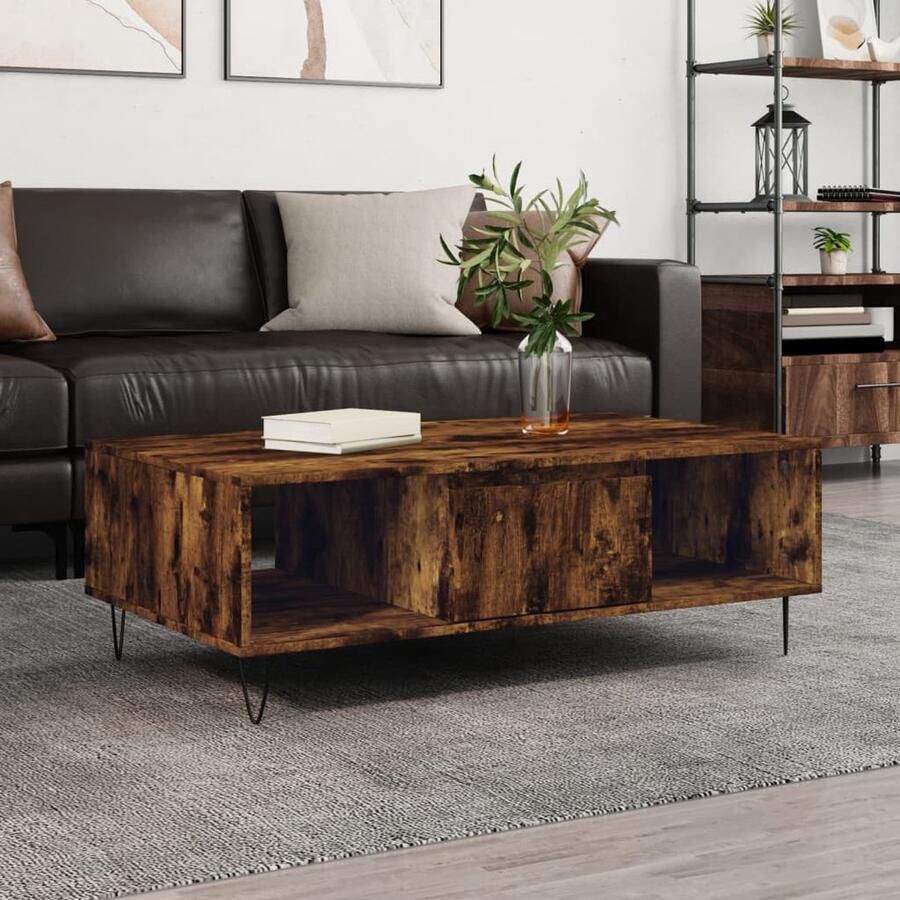 VidaXL Salontafel 104x60x35 cm Gerookt Eiken Salontafel Houten Salontafel Bijzettafel Tafellamp Decoratief Item Living Room Furniture Meubilair - Foto 2