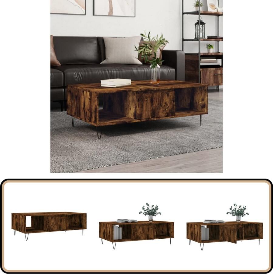 VidaXL Salontafel 104x60x35 cm Gerookt Eiken Salontafel Houten Salontafel Bijzettafel Tafellamp Decoratief Item Living Room Furniture Meubilair