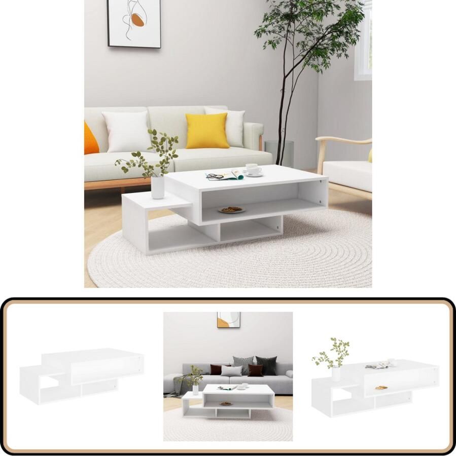 VidaXL Salontafel 105x55x32 cm Bewerkt hout Wit Salontafel Koffietafel Houten Salontafel Witte Salontafel Met Opbergruimte Kastje Tv Tafeltje Bijzettafels