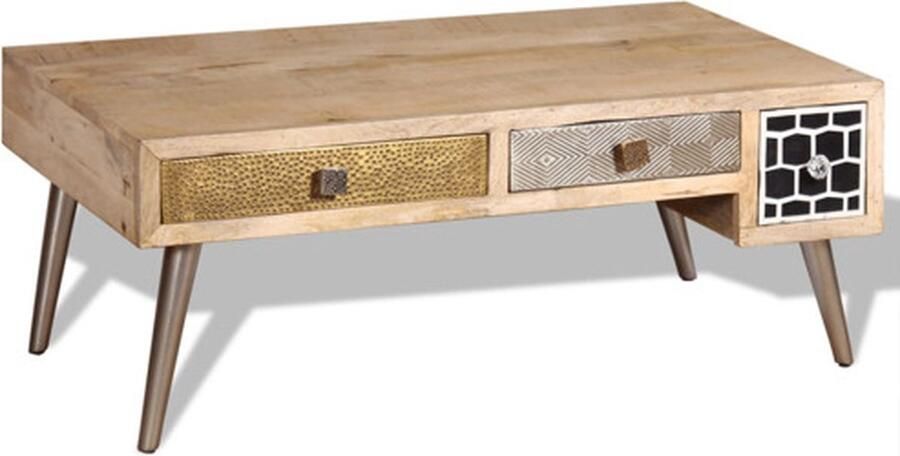 VidaXL Salontafel 105x55x41 cm Mangohout 3 Lades Vintage Tafel Salontafel Bijzettafel Mangohout Tafel Houten Salontafel Retro Tafel Industriële Tafel Multifunctionele Tafel