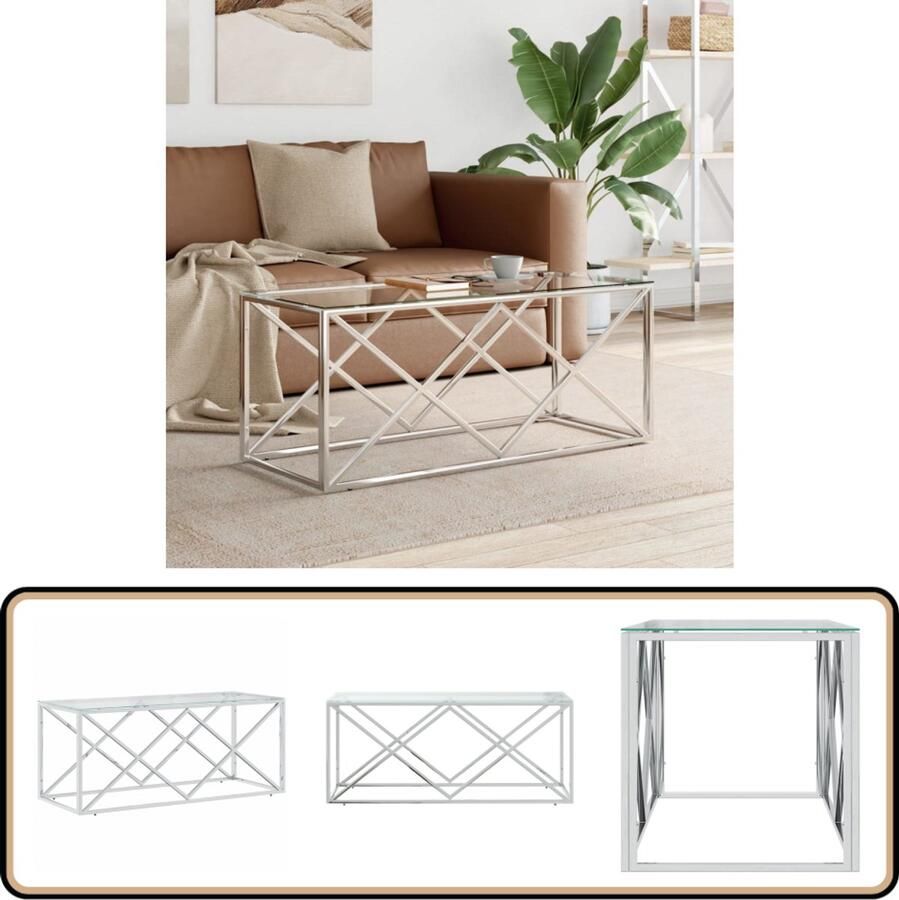 VidaXL Salontafel 110x45x45 cm RVS en Glas Salontafel Roestvrijstaalsalontafel Design Salontafel Moderne Salontafel Kleine Salontafel Ronde Salontafel Rechthoekige Salontafel Koffietafel Livingroom Meubilair Interieurdecoratie