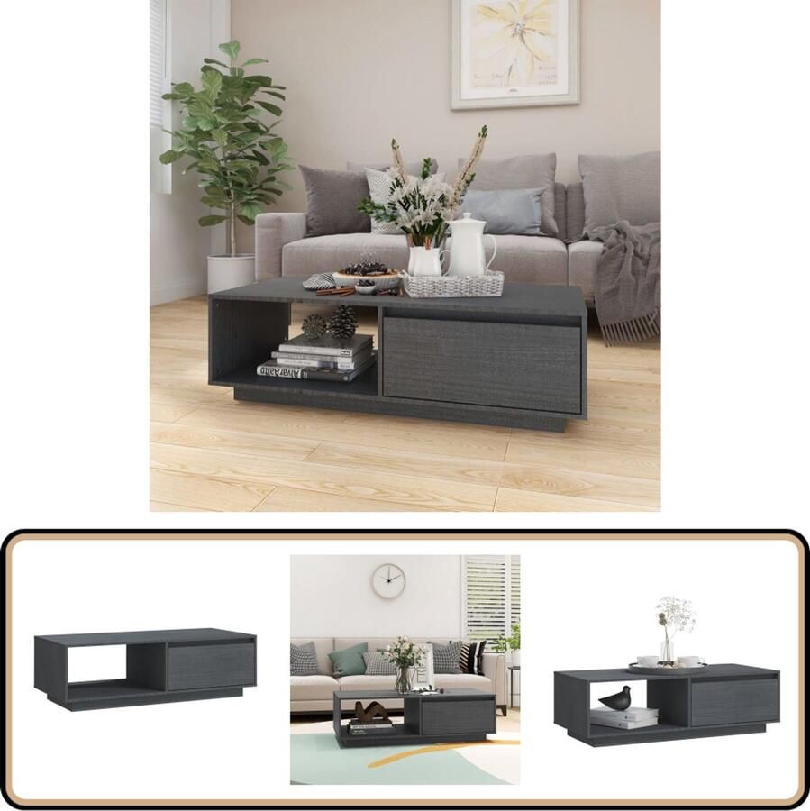 VidaXL Salontafel 110x50x33 5 cm Grenenhout Grijs Salontafel Houten Salontafel Grijze Salontafel Moderne Salontafel Banktafel