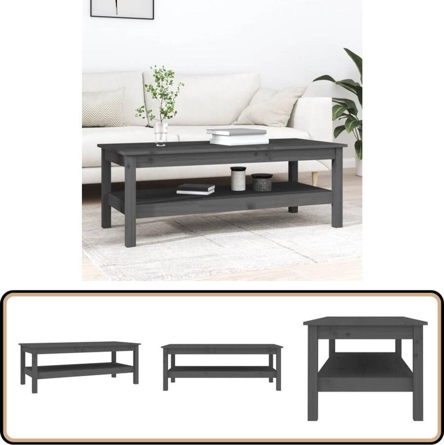 The Living Store Salontafel 110x50x40 cm massief grenenhout grijs Salontafel Houten Salontafel Grenenhout Salontafel Grijze Salontafel Met Lade - Foto 2