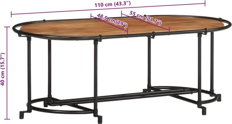 VidaXL Salontafel 110x55x40 cm massief acaciahout - Foto 3