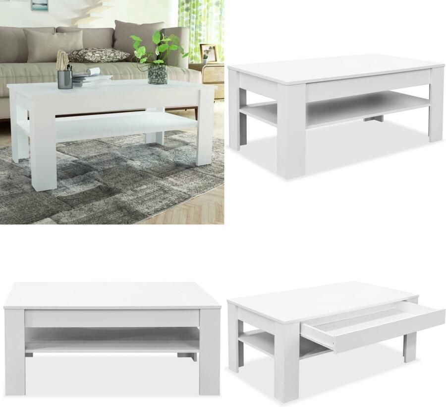 VidaXL Salontafel 110x65x48 cm bewerkt hout wit Salontafel Salontafels Koffietafel Koffietafels