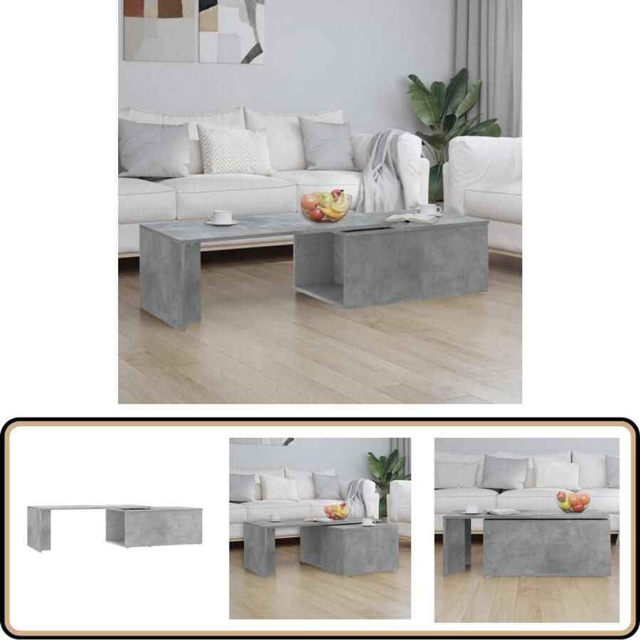 The Living Store Salontafel 150x50x35 cm bewerkt hout betongrijs Salontafel Betonnen Look Houten Salontafel Koffietafel Livingroom Meubilair - Foto 2