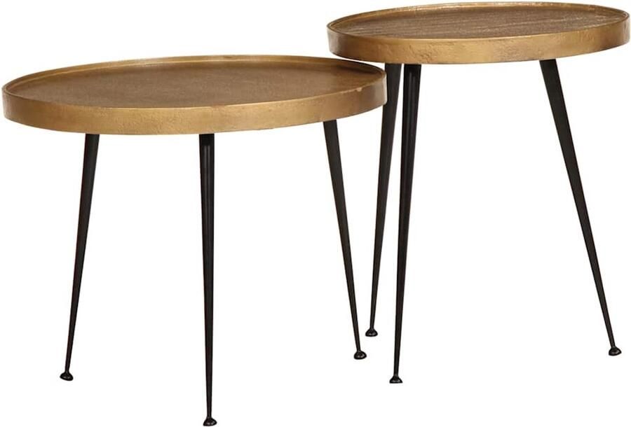 VidaXL Salontafel 2 stuks Gouden bewerkt hout