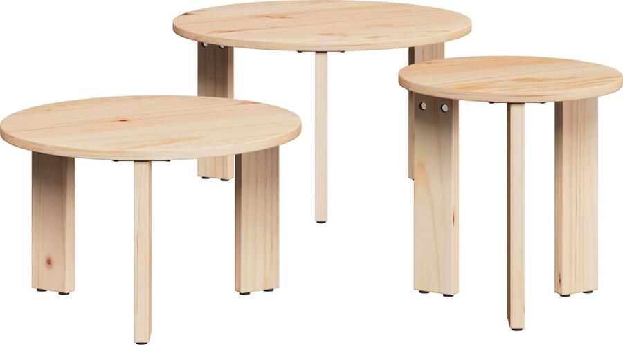 VidaXL Salontafel 3 pcs Naturel 47.5 x 47.5 x 27 cm Massief grenenhout