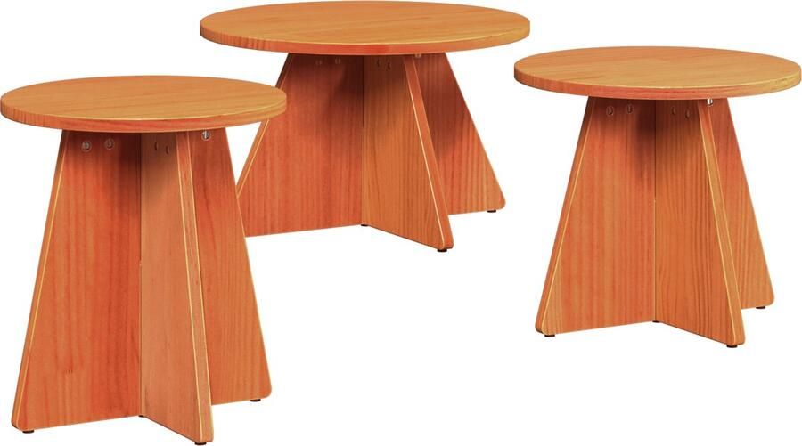 VidaXL Salontafel 3 pcs Wasbruin 49 x 49 x 30 cm Massief grenenhout