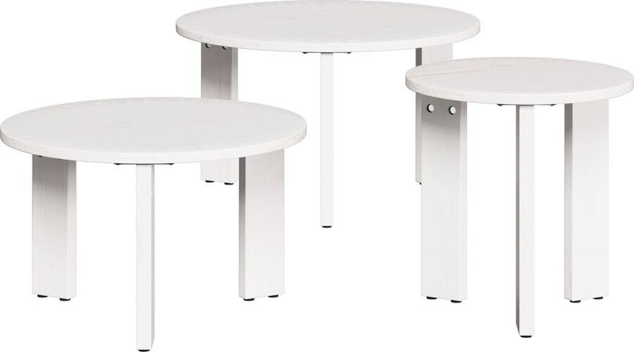 VidaXL Salontafel 3 pcs Wit 47.5 x 47.5 x 27 cm Massief grenenhout