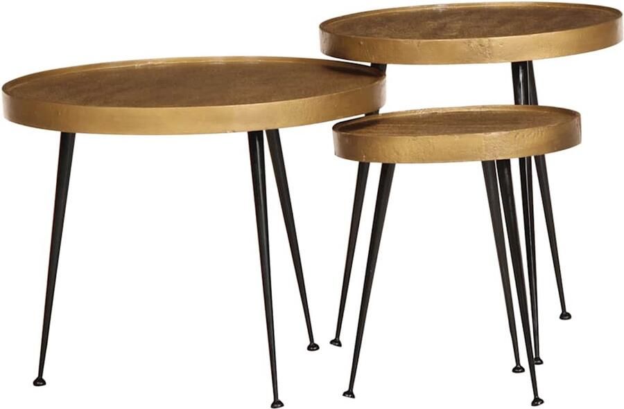 VidaXL Salontafel 3 stuks Goudkleurig bewerkt hout