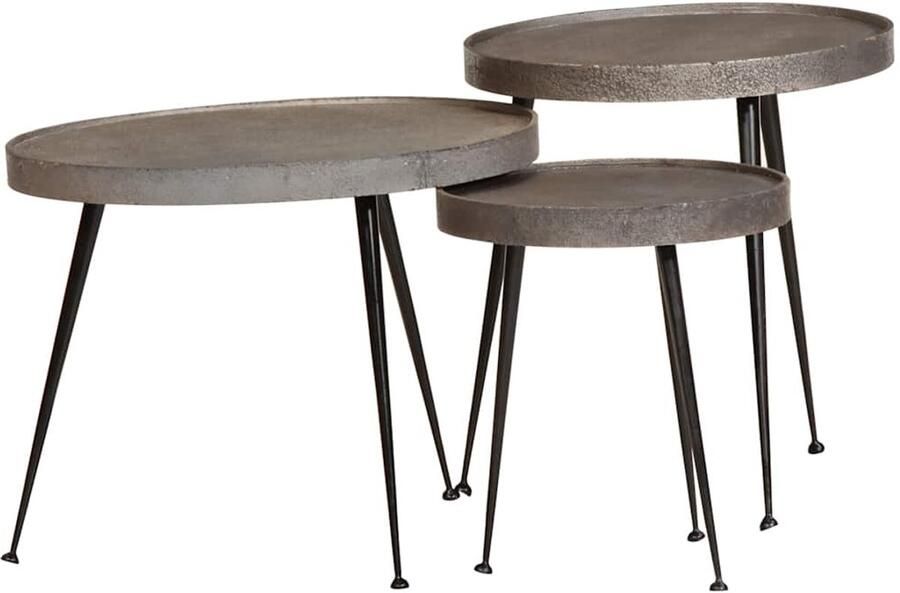 VidaXL Salontafel 3 stuks zilverkleurig bewerkt hout