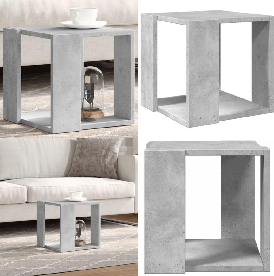 VidaXL Salontafel 32x32x30 cm bewerkt hout betongrijs Salontafel Salontafels Bijzettafel Banktafel