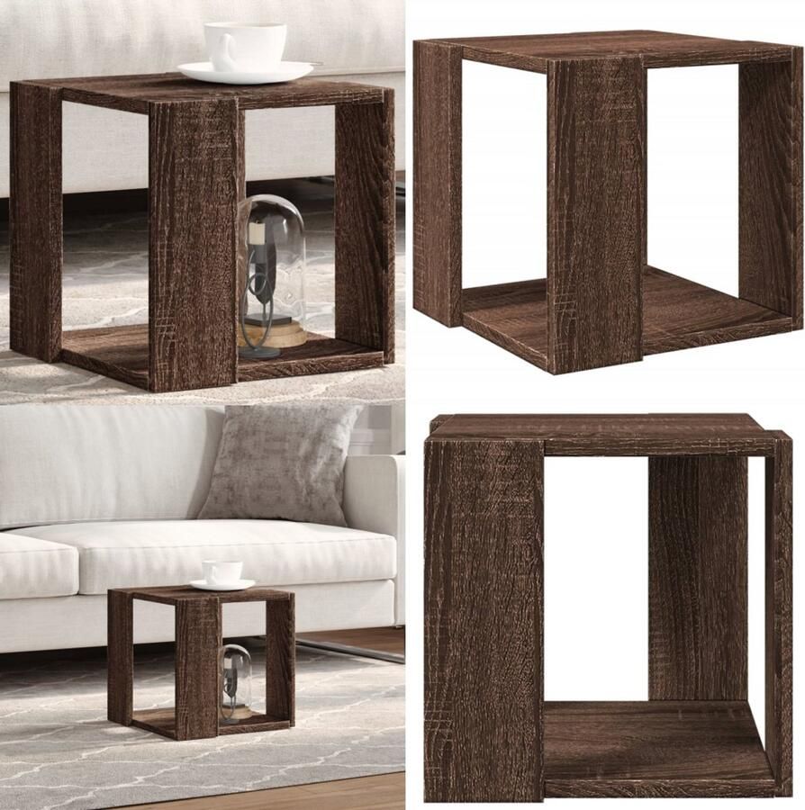 VidaXL Salontafel 32x32x30 cm bewerkt hout bruin eikenkleurig Salontafel Salontafels Bijzettafel Banktafel