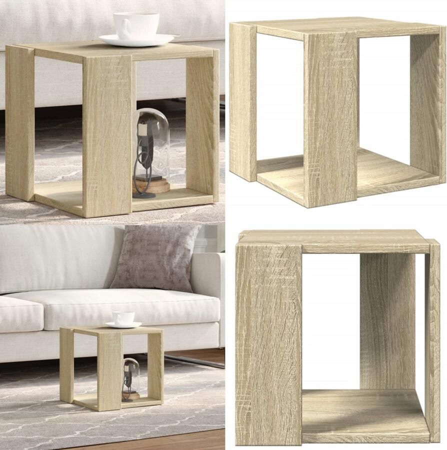 VidaXL Salontafel 32x32x30 cm bewerkt hout sonoma eikenkleurig Salontafel Salontafels Bijzettafel Banktafel