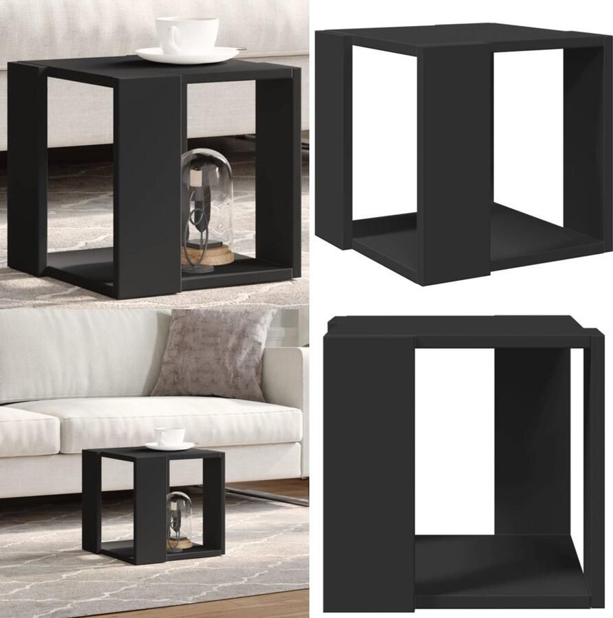 VidaXL Salontafel 32x32x30 cm bewerkt hout zwart Salontafel Salontafels Bijzettafel Banktafel
