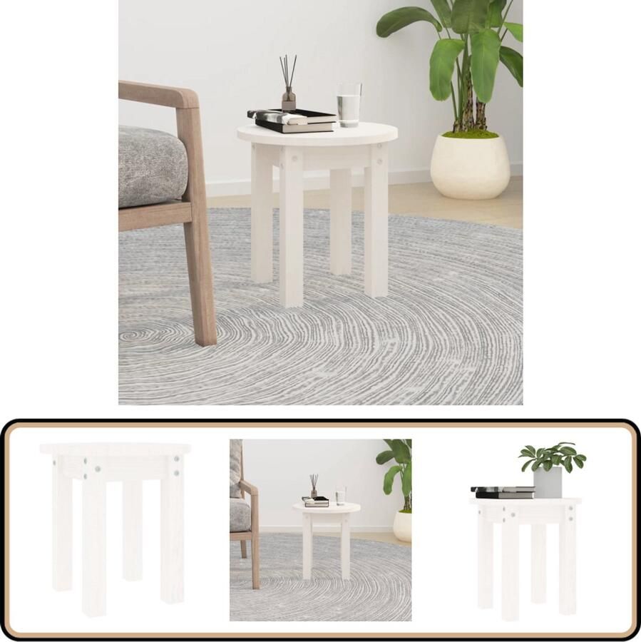 VidaXL -Salontafel-Ø-35x35-cm-massief-grenenhout-wit - Foto 3