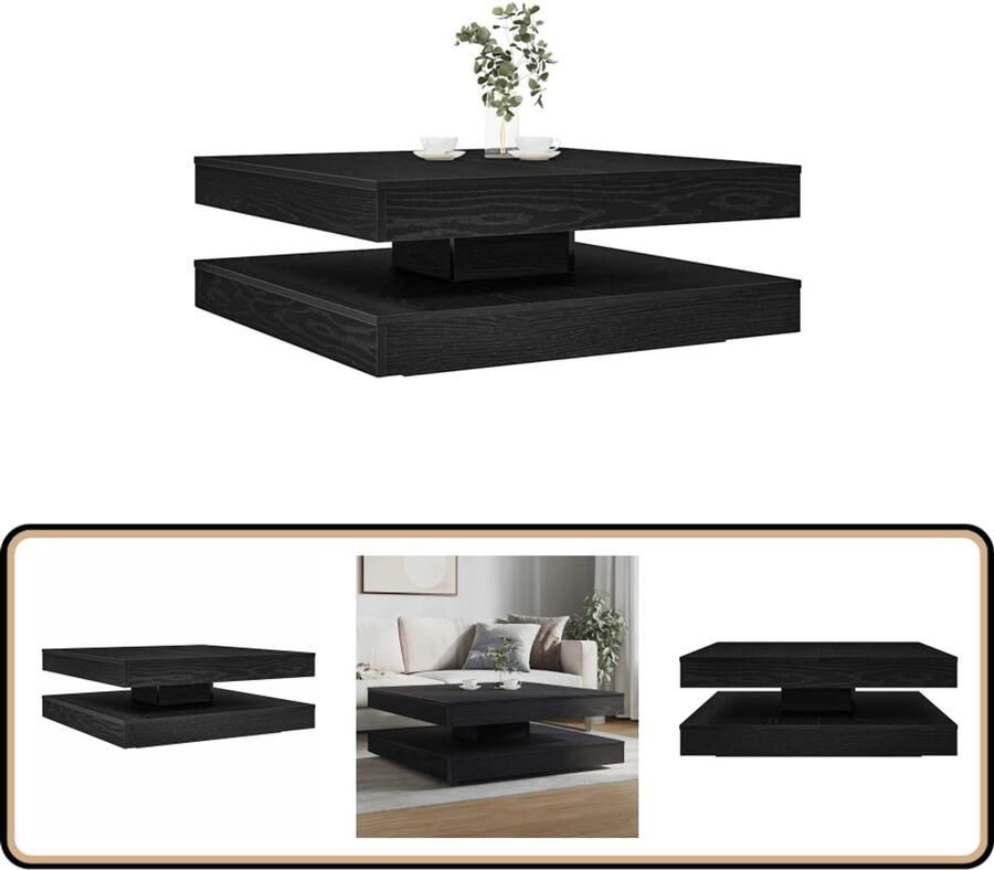 VidaXL Salontafel 360 graden draaibaar 90x90x34 5 cm zwart eikenkleur - Foto 2